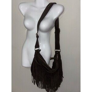 Gap Womens Brown Leather Suede Fringed Bohemian Hippie Shoulder Bag Purse